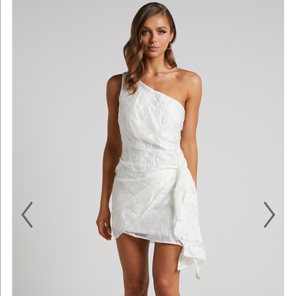 Brailey mini dress. One shoulder wrap front dress.